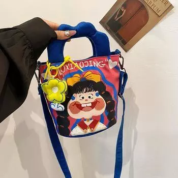 Милая мультяшная сумка-иллюстрация женская забавная девочка уродливая и милая сумка-ведро для переноски повседневная универсальная на плечо сумка-мессенджер Rose Red + flower pendant