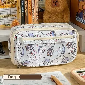 Милая мультяшная сумка-карандаш, чехол для ручек, капибара, собака, кошка, откидная крышка, прозрачная передняя сумка с несколькими карманами для хранения канцелярских принадлежностей
