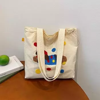 Милая мультяшная сумка на плечо, холщовая сумка, большая вместимость, студенческая повседневная сумка-мессенджер, женская сумка белый