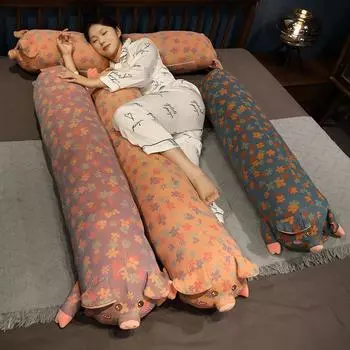 Милая мультяшная свинья, трехслойная пряжа, мягкая игрушка, длинная подушка для сна, красивая подушка для кровати, детский подарок на день рождения 90-150 см 90cm