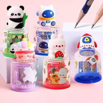 Милая мультяшная точилка с двумя отверстиями, портативная мини-точилка для карандашей, ручная точилка для студентов, канцелярские принадлежности, подарки