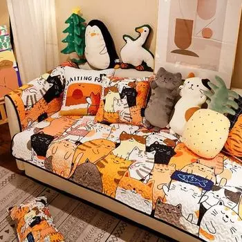 Милая мультяшная толстая кошка, всесезонная универсальная диванная подушка, скандинавская мода, моющийся чехол для дивана с изображением кота 70x70