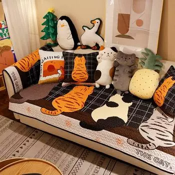 Милая мультяшная толстая кошка, всесезонная универсальная диванная подушка, скандинавская мода, моющийся чехол для дивана с изображением кота 70x70