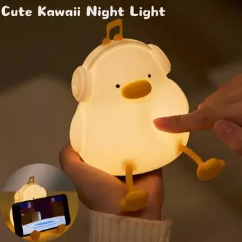 Милая мультяшная утка, силиконовая лампа, USB-перезаряжаемая, сенсорная, с регулировкой яркости, таймер сна, ночник для детской комнаты, спальни, декоративное использование