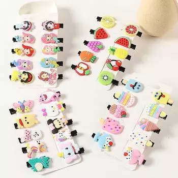Милая мультяшная заколка для волос для детей с челкой, заколки для девочек, детские заколки для волос с фруктами, не повреждающие волосы 10 pcs