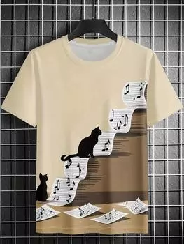 Милая мужская футболка с рисунком кота в стиле кавайи, повседневные футболки на лето, мужская одежда, слегка эластичная полиэстеровая ткань S