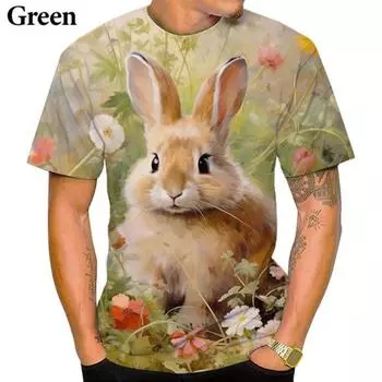 Милая мужская футболка с рисунком кролика в виде животного на 3D-принте, повседневная забавная уличная футболка с индивидуальным дизайном S