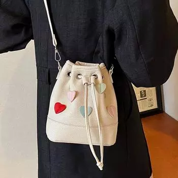 Милая наклейка Love Мини-сумки-ведра для женщин, новые модные универсальные сумки через плечо для летних путешествий и покупок, кошельки через плечо Mini(Max Length<20cm)