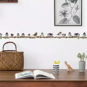 Милая наклейка на стену из ротанга с птицей, декор для гостиной, дивана, съемные наклейки на стену в детской комнате, украшение для детской комнаты 50x20cm разноцветный