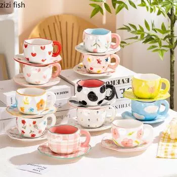 Милая нестандартная керамическая кофейная чашка, расписанная вручную, креативная чашка для завтрака, овсяная чашка, молочные чашки, чайные чашки, бытовые чашки для воды объемом 300 мл 300ml