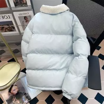 Милая нишевая одежда из овечьего пуха с цветочным узором для мужчин и женщин, утолщенная на зиму, очень красивое хлопковое пальто M светло-синий