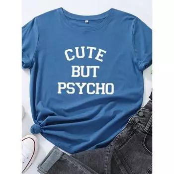 Милая, но психоделическая женская футболка с принтом в виде букв, с коротким рукавом и круглым вырезом, свободная женская футболка, женская футболка, топы, одежда, женские футболки S