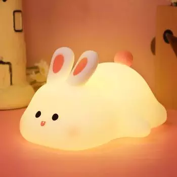 Милая ночная лампа с регулируемой яркостью Kawaii Rabbit Lamp Touch Rechargeable 30 Minutas Auto Off Funny Day Birthday Gift for Women Teen Girls Boys Baby Kids Portable