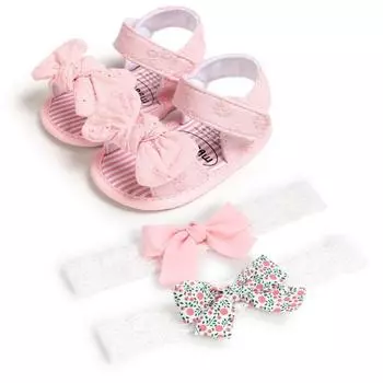 Милая обувь для маленьких девочек с бантом, летние сандалии принцессы для новорожденных, нескользящие сандалии для малышей, 8 цветов + повязка на голову, 2 шт. M