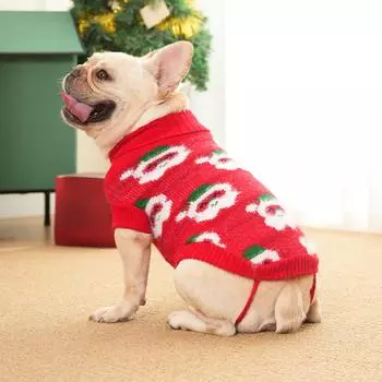 Милая одежда для собак для маленьких собак, рождественский жилет, осенне-зимний теплый пушистый свитер, одежда для щенков, костюм для собаки 6 красный