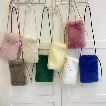 Милая однотонная сумка через плечо из искусственного меха кролика с плюшем, женская модная портативная сумка для мобильного телефона, кавайная женская сумочка