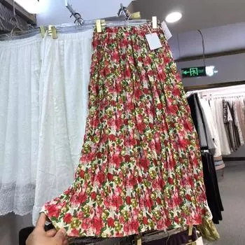 Милая омолаживающая масляная живопись цветочная плиссированная юбка юбка-слово женская весенне-летняя маленькая юбка средней длины темпераментная полуюбка one size fits all жёлтый