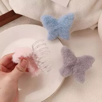 Милая осенне-зимняя плюшевая заколка-бабочка в виде акулы, универсальная большая заколка для женщин и девочек, милые аксессуары для волос, подарки