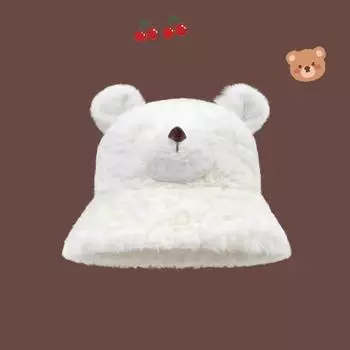 Милая панама с ушками медведя, женская осенне-зимняя новая корейская версия, плюшевая панама с милым лицом, маленькая теплая шапка M (56-58cm) bear ears