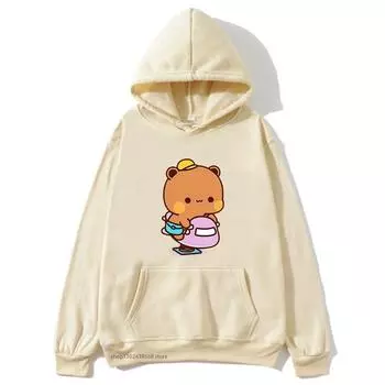 Милая пара Бубу и Дуду играют в парке, графическая толстовка с капюшоном и рисунком медведя панды, женская одежда, кавайный повседневный пуловер XXXL