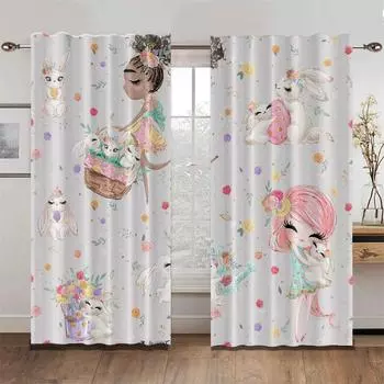 Милая парижская танцовщица принцесса эльф розовый бант светофильтрующие шторы оконные шторы для гостиной спальни декор 2 шт 50W130H(CM) 2PCS