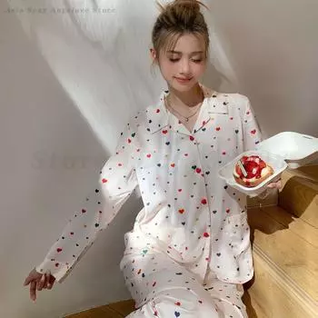 Милая пижама для девочек, красочная домашняя одежда Love, нижнее белье, свободная повседневная одежда для сна, весна-осень, атласная домашняя одежда M белый