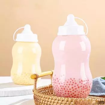 Милая пластиковая бутылка для воды, соска-трубочка, подходит для взрослых и детей, бутылка для питья молока, бутылка для чая с молоком E