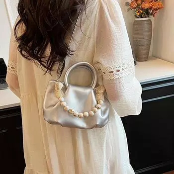 Милая плиссированная сумка-цепочка с бисером, женская универсальная сумка для вечеринок, французские роскошные сумки на одно плечо, шикарный банкетный клатч