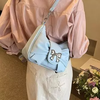 Милая плиссированная сумка на одно плечо с бантом для женщин, новая модная женская сумка для поездок на работу, портативная сумка под мышкой, модная сумка через плечо (20cm<Max Length<30cm)