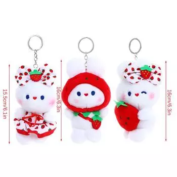 Милая плюшевая игрушка «Клубничный кролик», мультяшный кролик, мягкая кукла, брелок для ключей, автомобильный брелок, сумка, декор для рюкзака, подарок для ребенка