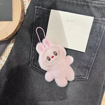 Милая плюшевая игрушка Лабубу с героями мультфильмов, кулон с монстрами, мягкая кукла, плюшевый брелок для ключей от автомобиля, рюкзак, сумка, декор розовый
