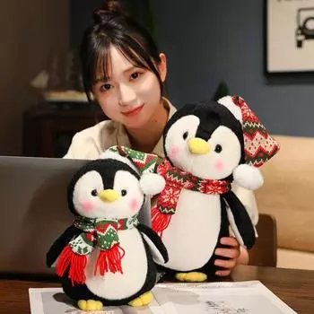 Милая плюшевая игрушка пингвин в шапке и шарфе, мягкая подушка для тела, плюшевые рождественские пингвины, плюшевая игрушка, декор для комнаты, подарок для девочек и мальчиков 25cm красный
