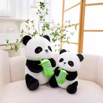 Милая плюшевая игрушка-подражательница в виде гигантской панды, держащая в руках чашку с молоком, кукла, детский подарок на день рождения для подруги 24cm