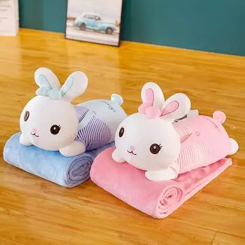 Милая плюшевая игрушка-подвеска «Кролик»: Одеяло-подушка с кондиционером 2 в 1 и кукла — идеальный подарок на событие! leather blanket, 60cm розовый