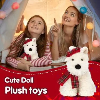 Милая плюшевая игрушка собака – Милая собака в шапке и шарфе, плюшевая игрушка собака для детей всех возрастов, украшение детской комнаты, подарок для детей One Size