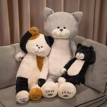 Милая плюшевая игрушка в виде рисового кота, черно-белая плюшевая кукла-спящая кошка, подарок на день рождения для детей 40cm чёрный