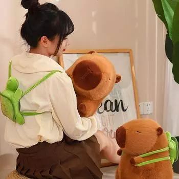 Милая плюшевая капибара, кавайная, мягкая игрушка капибара, игрушки с черепахой, рюкзак, плюшевые игрушки, обнимашки, подарки для детей, коричневый, 9 дюймов 1