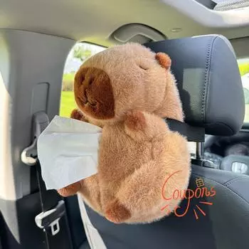 Милая плюшевая коробка для салфеток в виде капибары, многофункциональная мультяшная сумка для спинки сиденья автомобиля, креативные плюшевые игрушки, аксессуары для салона автомобиля