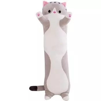 Милая плюшевая кукла-кошка, мягкая подушка-котенок, кукла-игрушка, длинная подушка для сна в виде кошки, подарок серый