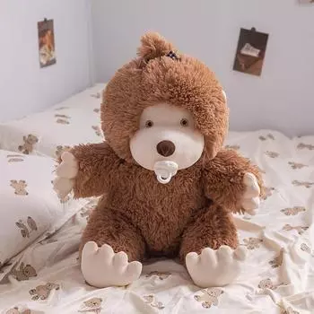 Милая плюшевая кукла-маленькая обезьянка с длинной шерстью, мягкая милая соска-маленькая обезьянка, детская кукла для сна в кроватке, подарок на день рождения Total length 35cm коричневый