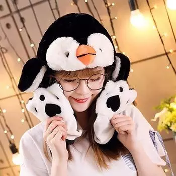 Милая плюшевая пингвинья ушками будет двигаться теплая шапка детский праздничный подарок для девочек и мальчиков упакованный тип удобные шапки с изображением животных из мультфильмов