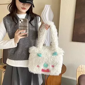 Милая плюшевая подарочная сумка с изображением маленького монстра из мультфильма, вместительная школьная сумка через плечо one size fits all белый