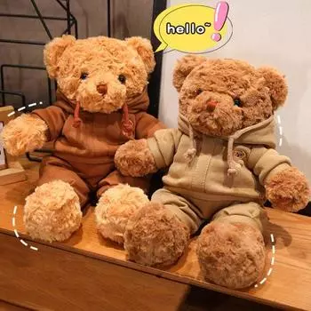 Милая плюшевая подушка в виде плюшевого мишки со спортивным костюмом 15 дюймов, мягкая мягкая игрушка в виде коричневого медведя, детская игрушка для сна и объятий, плюшевые игрушки для снятия стресса для друзей 38cm светло-коричневого