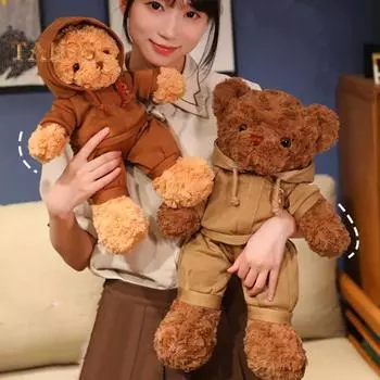 Милая плюшевая подушка в виде плюшевого мишки со спортивным костюмом 15 дюймов, мягкая мягкая игрушка в виде коричневого медведя, детская игрушка для сна и объятий, плюшевые игрушки для снятия стресса для друзей 38cm светло-коричневого