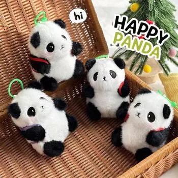 Милая плюшевая подвеска в виде цветка панды, новогодняя гигантская панда, школьный рюкзак, подвесное украшение, брелок, 4-дюймовая машинка, кукла color randomly sent