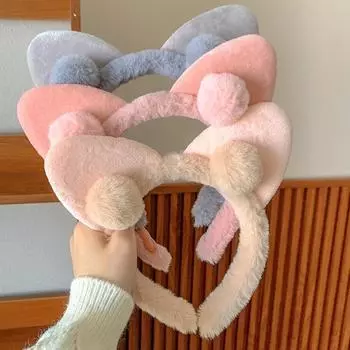 Милая плюшевая повязка на голову для девочек, простые стильные кошачьи ушки, нескользящая повязка на голову, аксессуары для волос для женщин, подарки чёрный