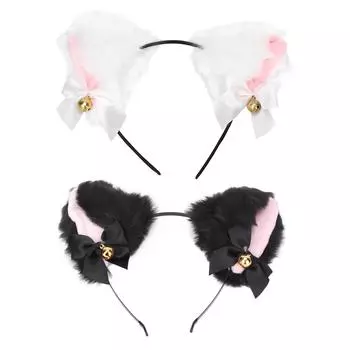 Милая плюшевая повязка на голову с кошачьими ушками и колокольчиком для костюмированной вечеринки на Хэллоуин Black