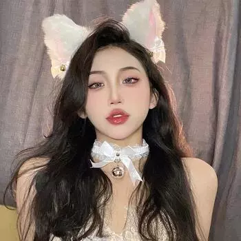 Милая плюшевая повязка на голову с ушками кошки, повязка на голову с ушками лисы, заколка для волос с ушками зверя, женский головной убор, заколка для волос с колокольчиком