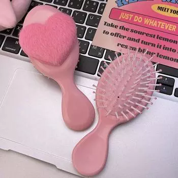 Милая плюшевая расческа Love, складная, с подушкой безопасности и зеркалом, интегрированная, студенческая, мини, компактная, портативная, с воздушной подушкой, массажная расческа