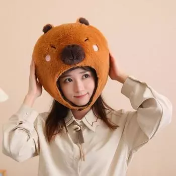 Милая плюшевая шапка капибары, супермягкая, ультра-толстая ветрозащитная зимняя шапка, новинка, нарядный костюм для косплея, головной убор D